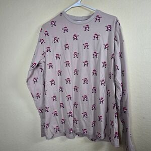 Denim Flower Ricky Singh Happy Holiday Dabbing Santa Long Sleeve Shirt USA L Tan